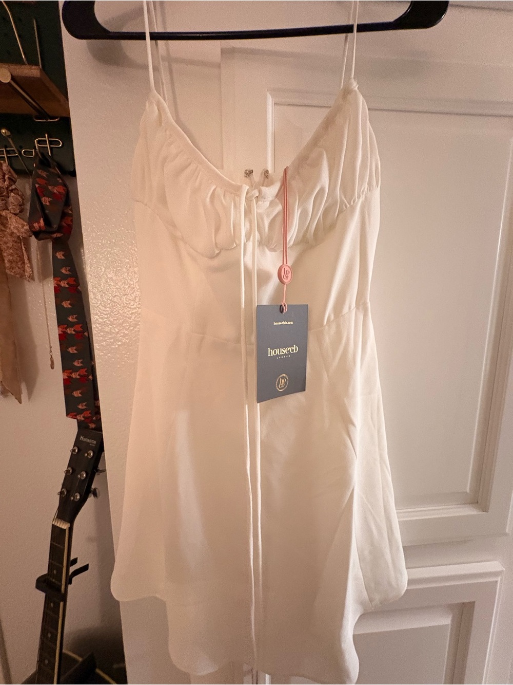 NWT House of CB Women's White mini Dress with Adjustable front Tie